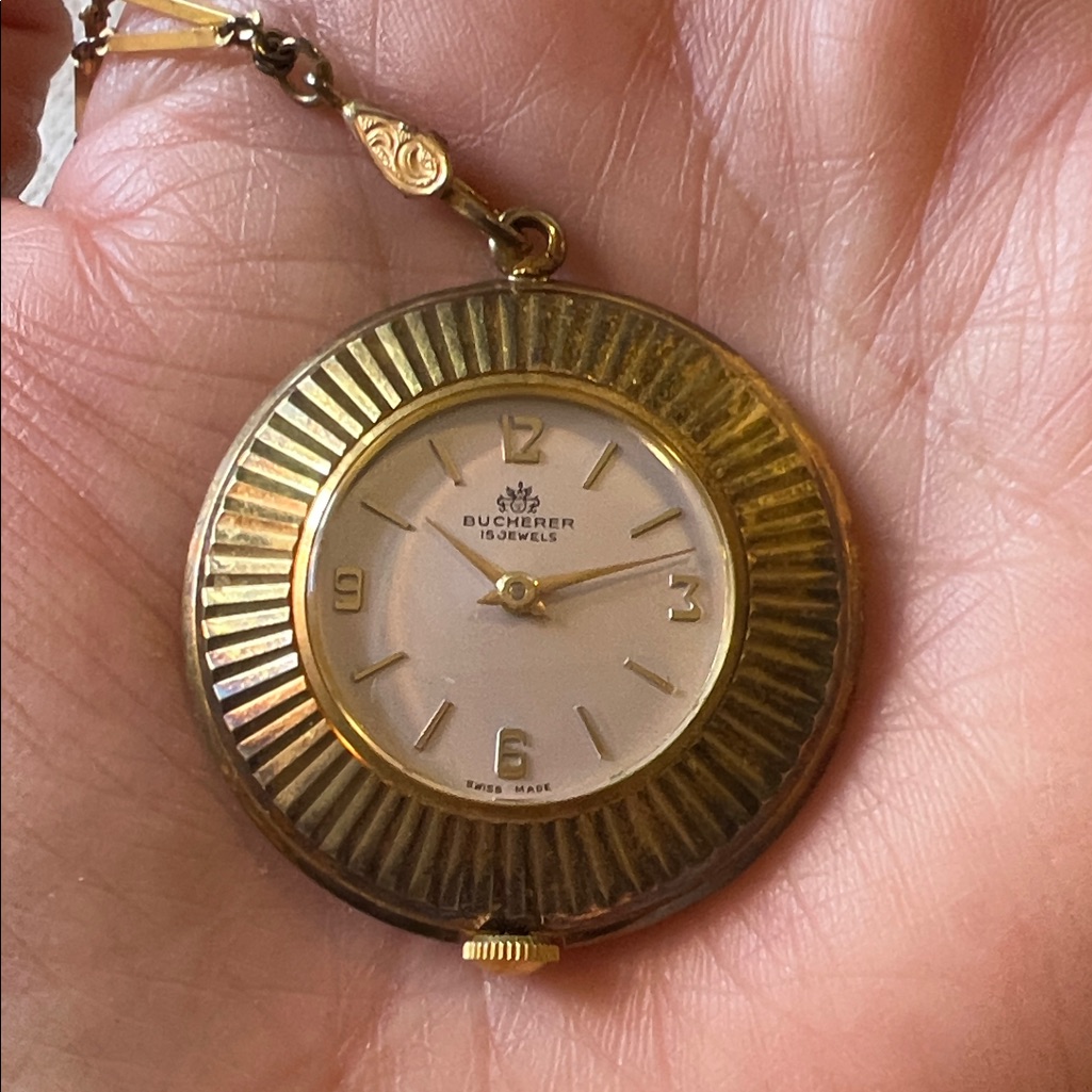 Rare Bucherer Pendant Watch  Amerikaner Gold Filled Necklace Works